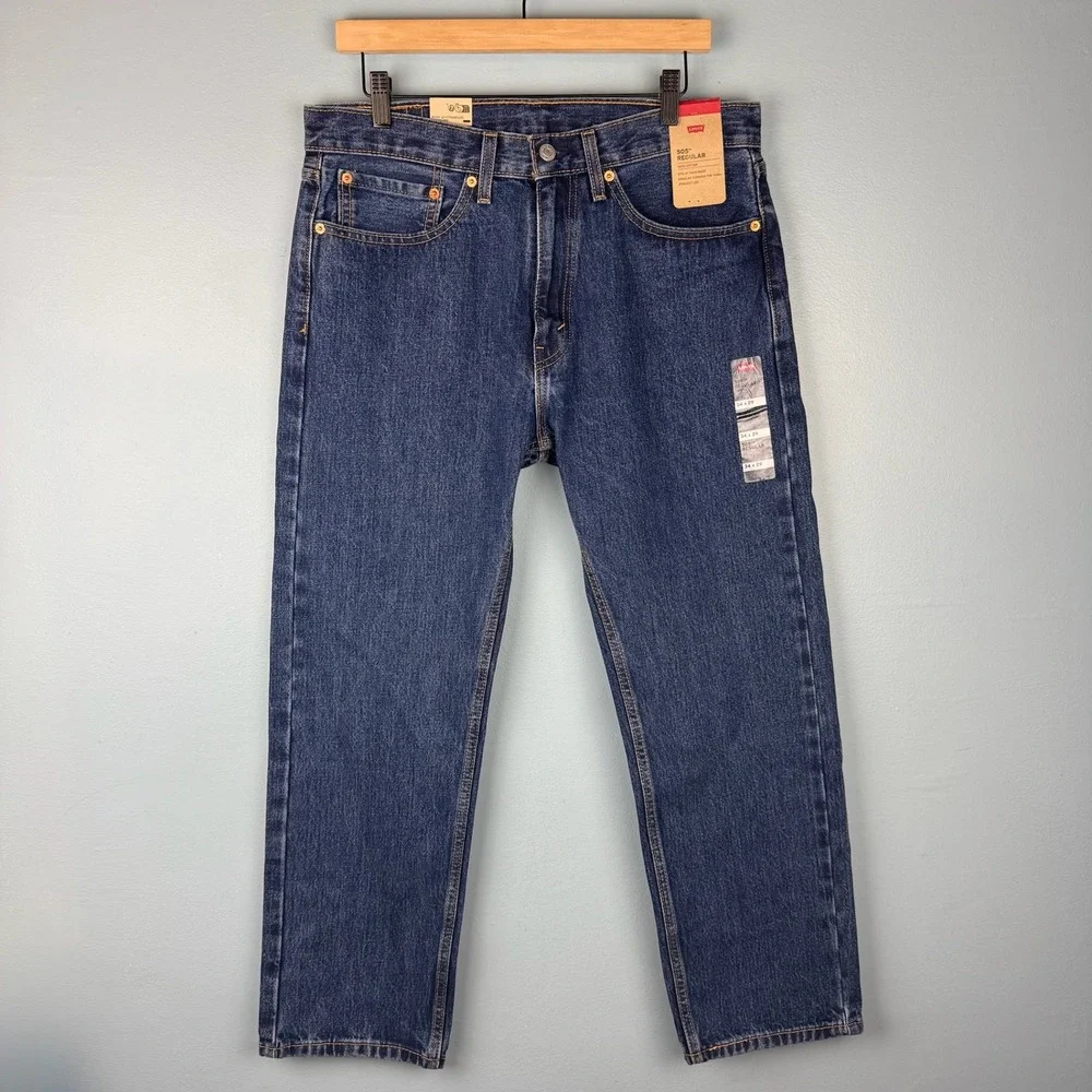 Levi's 505 Regular Straight Leg Jeans Men 34x29 Blue Dark Wash Denim 100% Cotton